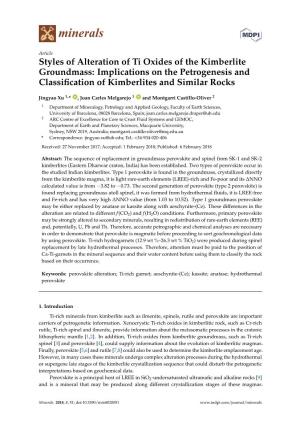 Styles of Alteration of Ti Oxides of the Kimberlite Groundmass: Implications on the Petrogenesis and Classiﬁcation of Kimberlites and Similar Rocks
