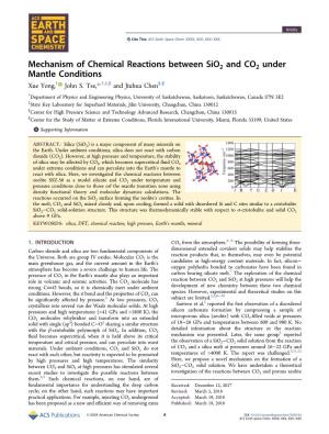 Mechanism of Chemical Reactions Between Sio2 and CO2 Under Mantle Conditions † † ‡ § § ∥ Xue Yong, John S