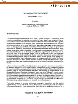 THE LAMBDA POINT EXPERIMENT in MICROGRAVITY J. A. Lipa