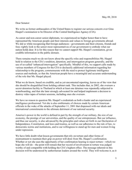 May 09, 2018 Dear Senator: We Write As Former Ambassadors of The