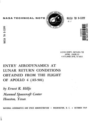 Entry Aerodynamics at Lunar Return Conditions Obtained from the Flight of Apollo 4 (As-501)