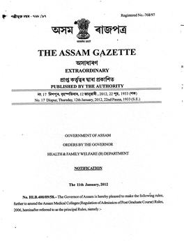 THE ASSAM GAZETTE J ~~E:T EXTRAORDINARY Ett~~(~~.~ •.~ PUBLISHED by the AUTHORITY