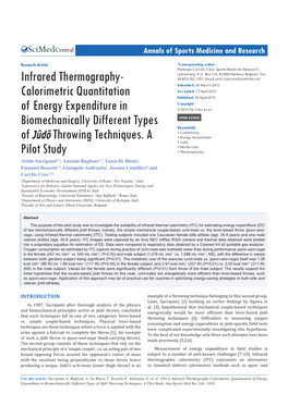 Infrared Thermography-Calorimetric Quantitation of Energy Expenditure in Biomechanically Different Types of Jūdō Throwing Techniques