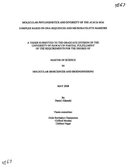 Molecular Phylogenetics and Diversity of the Acacia Koa