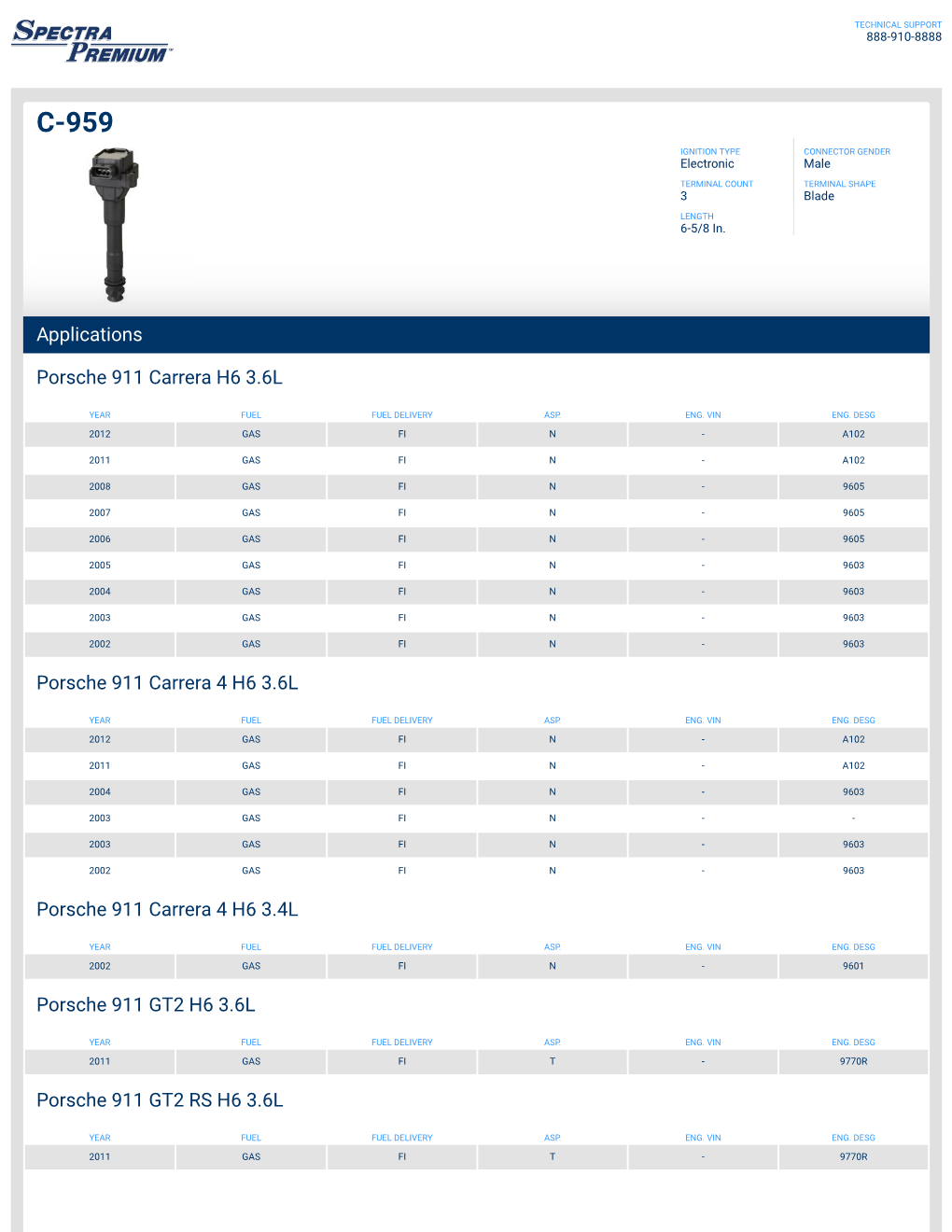 Applications Porsche 911 Carrera H6 3.6L Porsche 911 Carrera 4 H6 3.6L Porsche 911 Carrera 4 H6 3.4L Porsche 911 GT2 H6 3.6L