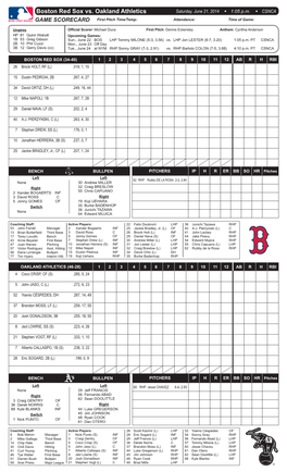 Boston Red Sox Vs. Oakland Athletics Saturday, June 21, 2014 W 1:05 P.M