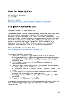Data Set Descriptions Fungal Metagenomic Data