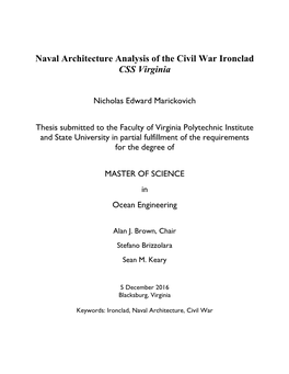 Naval Architecture Analysis of the Civil War Ironclad CSS Virginia