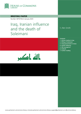 Iraq, Iranian Influence and the Death of Soleimani