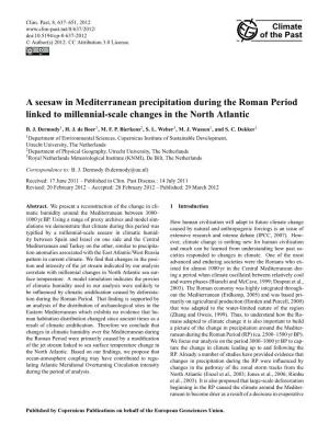 A Seesaw in Mediterranean Precipitation During the Roman Period Linked to Millennial-Scale Changes in the North Atlantic
