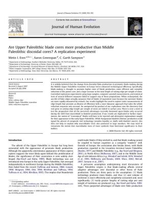 Are Upper Paleolithic Blade Cores More Productive Than Middle Paleolithic Discoidal Cores? a Replication Experiment