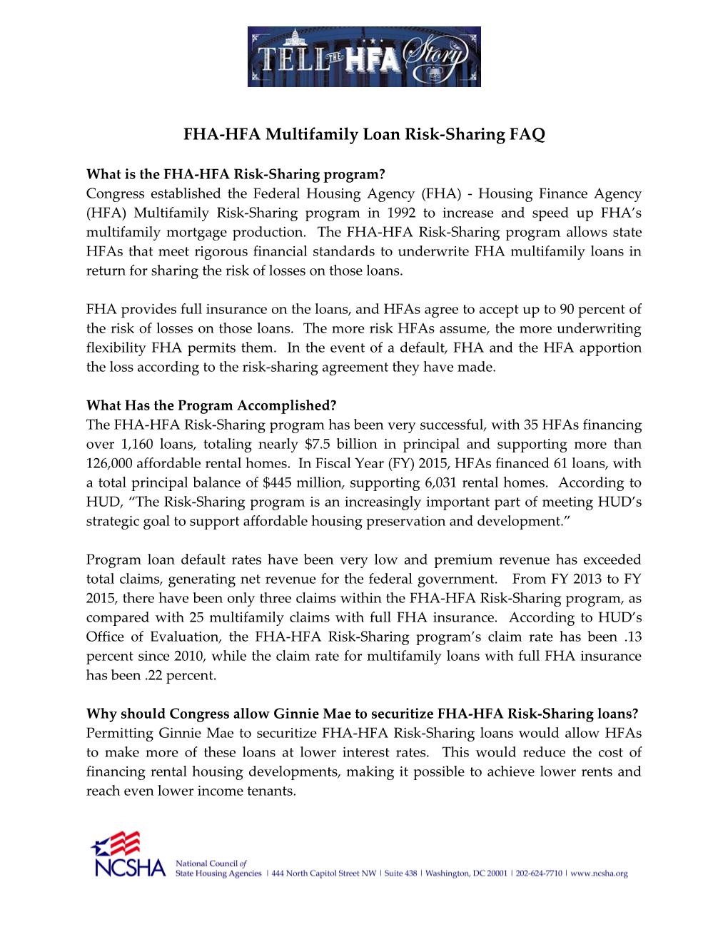 FHA-HFA Multifamily Loan Risk-Sharing FAQ