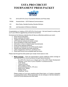 Usta Pro Circuit Tournament Press Packet