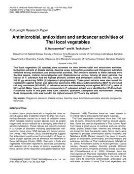 Antimicrobial, Antioxidant and Anticancer Activities of Thai Local Vegetables