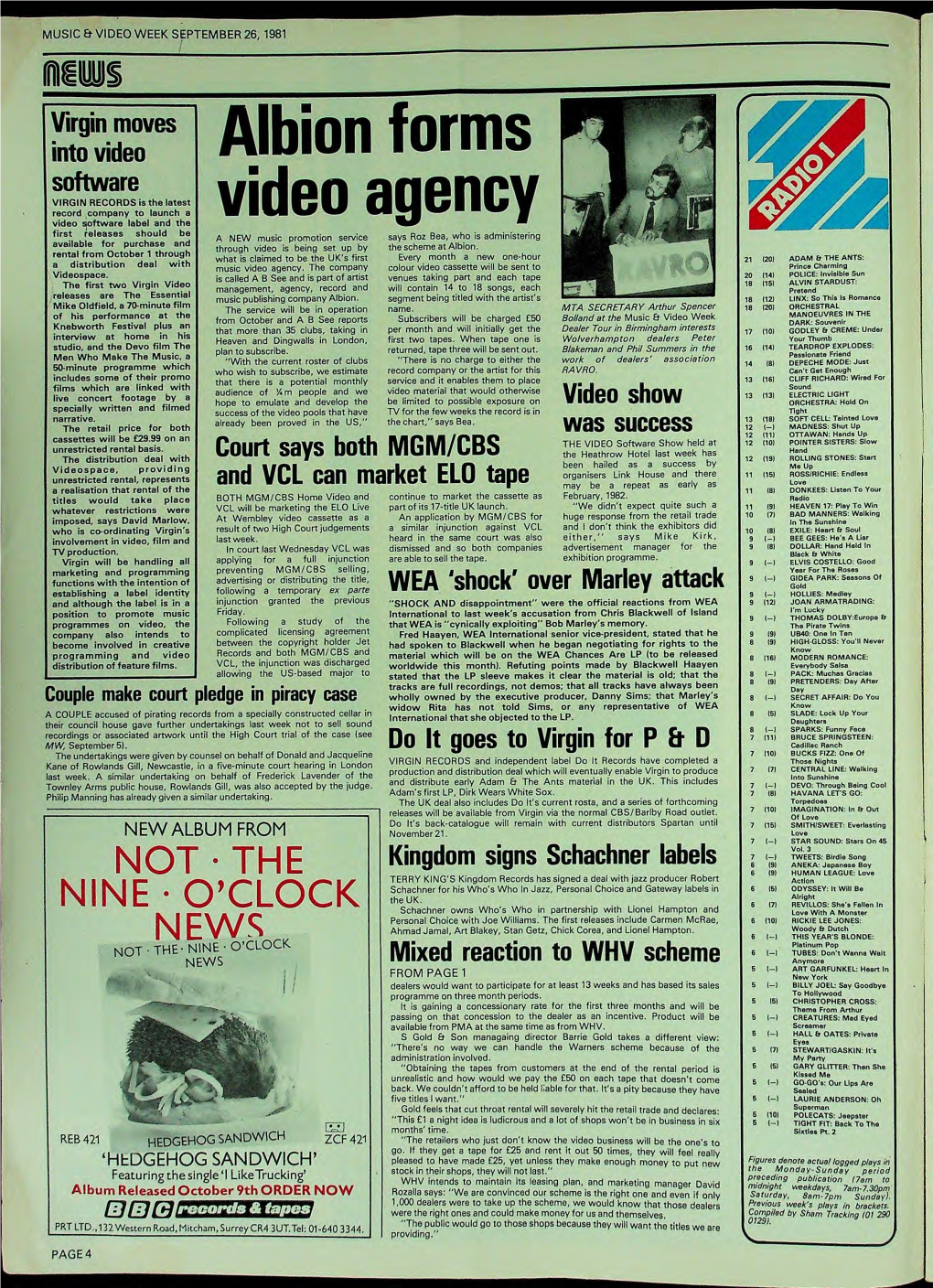 W MUSIC & VIDEO WEEK SEPTEMBER 26, 1981 Virgin