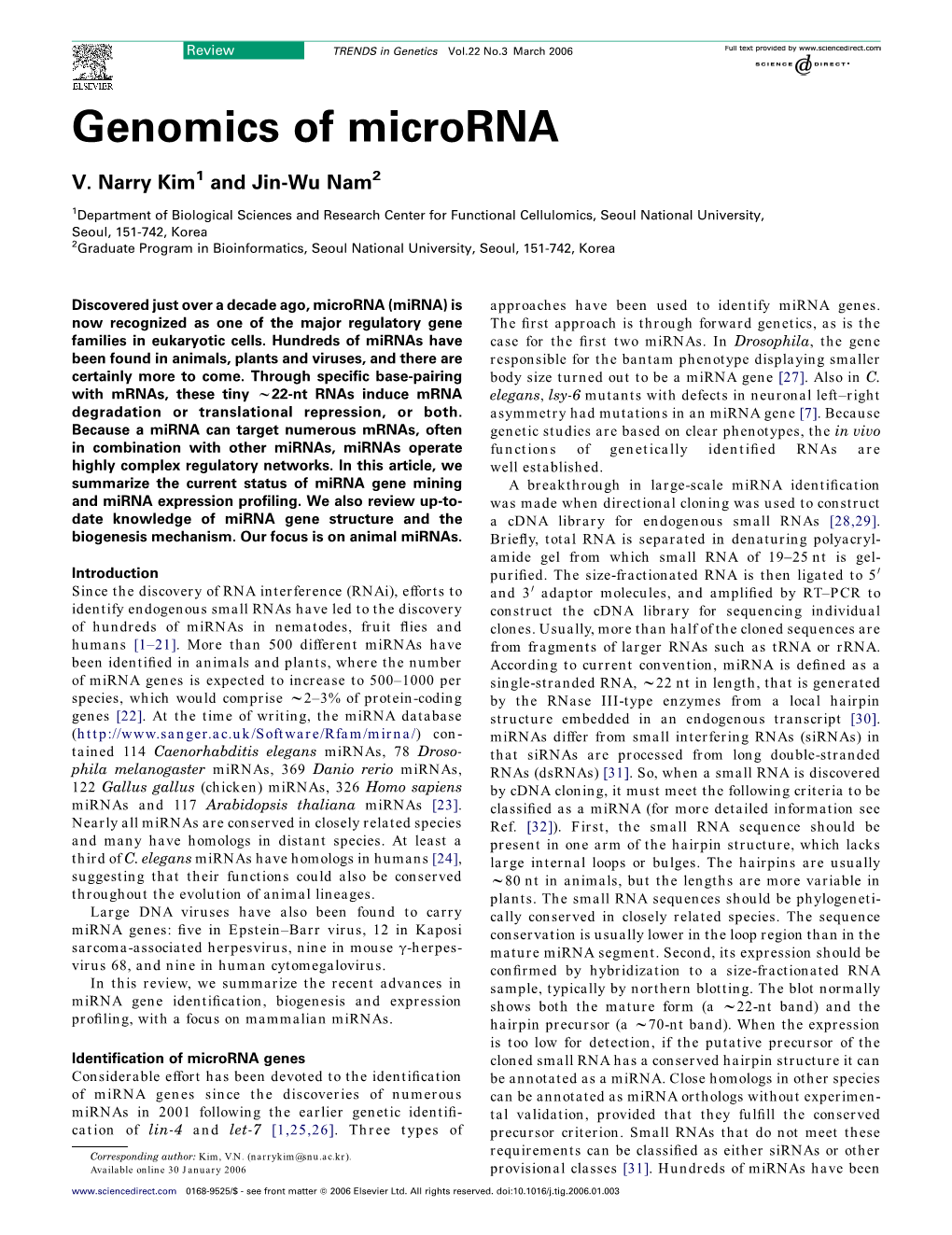 Genomics of Microrna