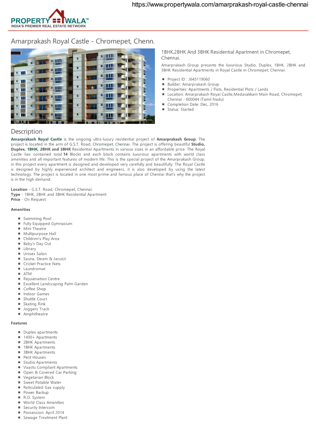 Amarprakash Royal Castle - Chromepet, Chenn… 1BHK,2BHK and 3BHK Residential Apartment in Chromepet, Chennai