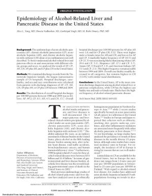 Epidemiology of Alcohol-Related Liver and Pancreatic Disease in the United States