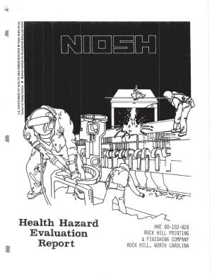 Health Hazard Evaluation Report 1980-0192-0828