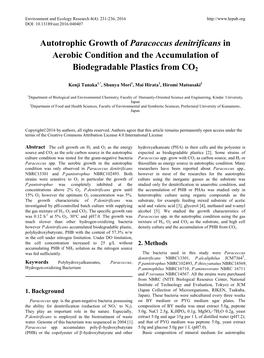 Autotrophic Growth of Paracoccus Denitrificans in Aerobic Condition and the Accumulation Of