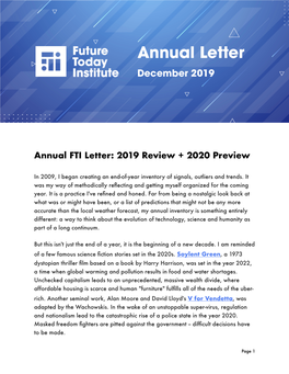 Annual FTI Letter: 2019 Review + 2020 Preview