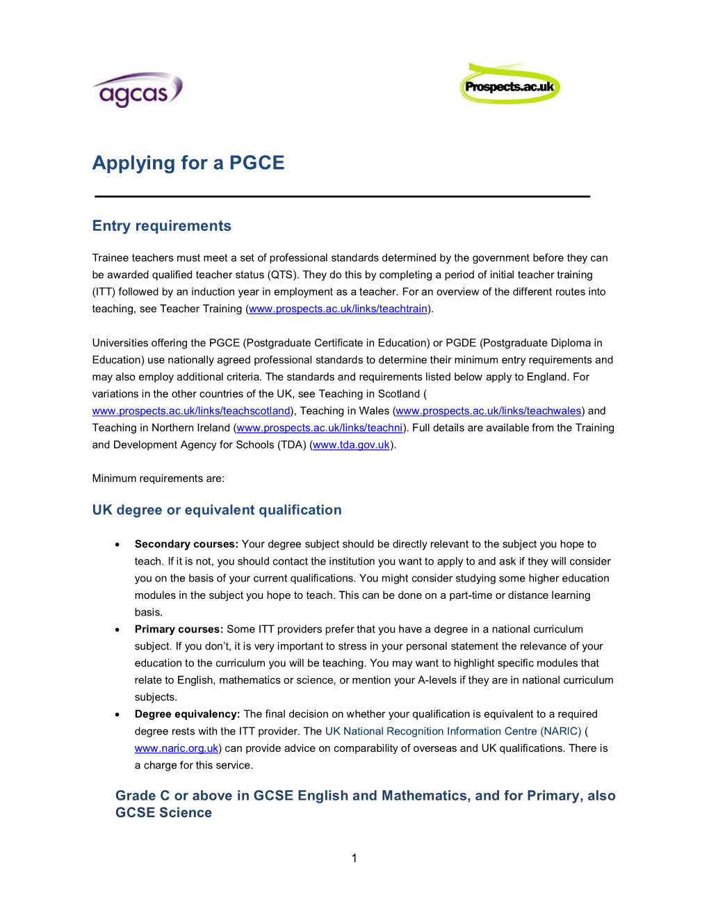Applying for a PGCE