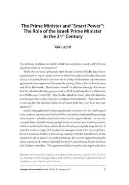 The Prime Minister and “Smart Power”: the Role of the Israeli Prime Minister in the 21St Century