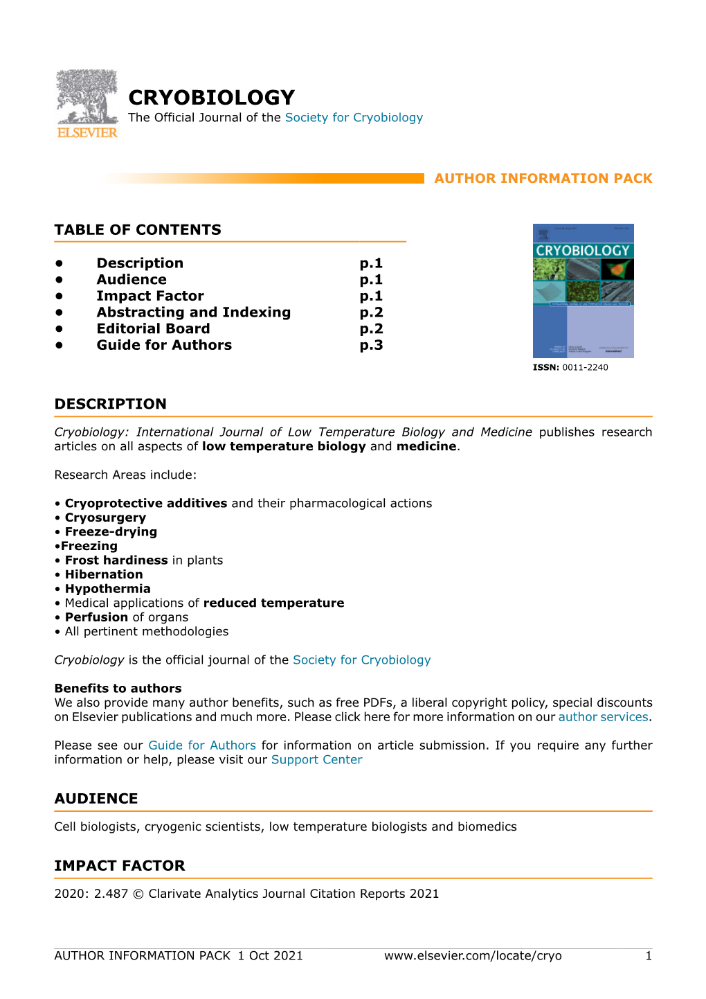 CRYOBIOLOGY the Official Journal of the Society for Cryobiology