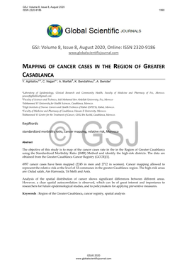 Mapping of Cancer Cases in the Region of Greater Casablanca Y