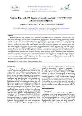 Cutting Type and IBA Treatment Duration Affect Teucrium Fruticans Adventitious Root Quality Leo SABATINO, Fabio D’ANNA, Giovanni IAPICHINO*