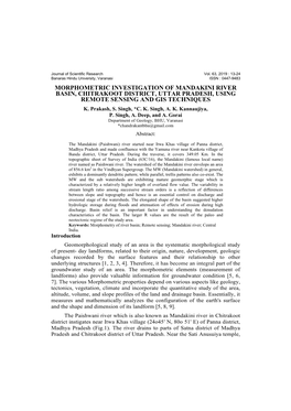 Morphometric Investigation of Mandakini River Basin, Chitrakoot District, Uttar Pradesh, Using Remote Sensing and Gis Techniques K