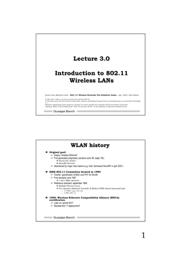 Lecture 3.0 Introduction to 802.11 Wireless Lans