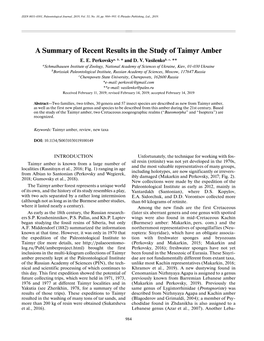 A Summary of Recent Results in the Study of Taimyr Amber E
