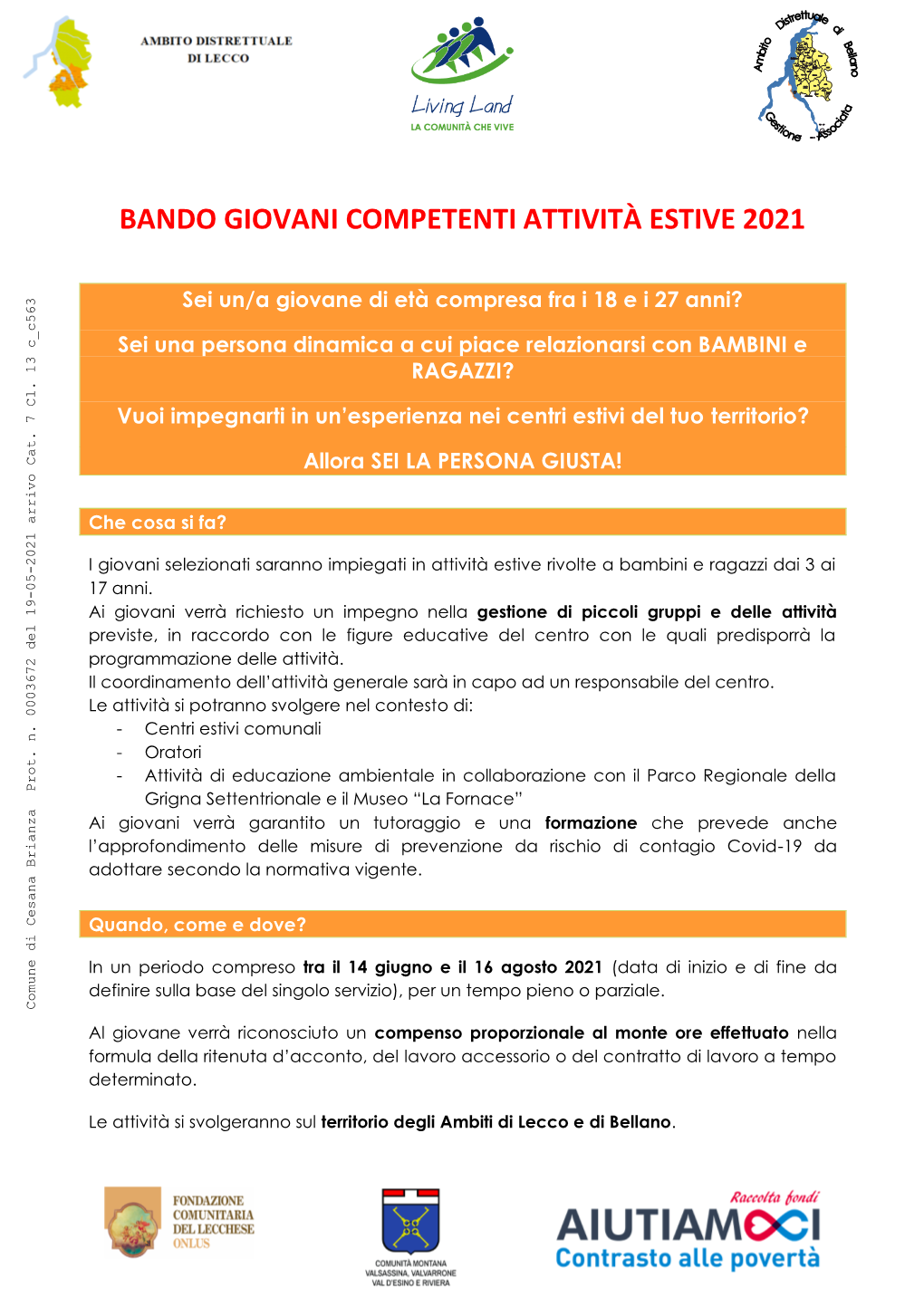 Bando Giovani Competenti Attività Estive 2021