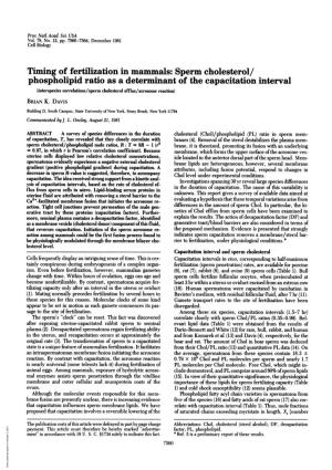 Phospholipid Ratio As a Determinant of the Capacitation Interval (Interspecies Correlations/Sperm Cholesterol Efflux/Acrosome Reaction) BRIAN K