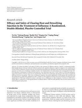 Efficacy and Safety of Clearing Heat and Detoxifying Injection in the Treatment of Influenza: a Randomized, Double-Blinded, Placebo-Controlled Trial