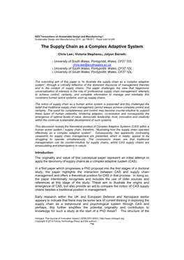 The Supply Chain As a Complex Adaptive System