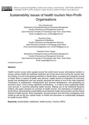 Sustainability Issues of Health Tourism Non-Profit- Organisations