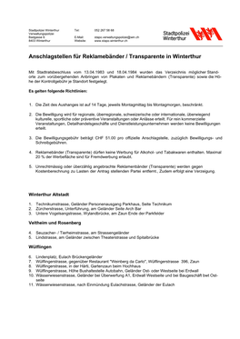 Anschlagstellen Für Reklamebänder / Transparente in Winterthur