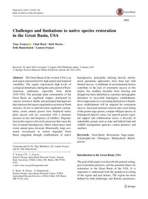Challenges and Limitations to Native Species Restoration in the Great Basin, USA
