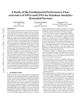 Acteristics of Gpus and Cpus for Database Analytics