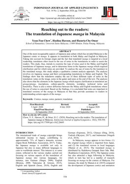 Reaching out to the Readers: the Translation of Japanese Manga in Malaysia