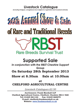 Supported Sale in Conjunction with the RBST Cheshire Support Group on Saturday 28Th September 2013