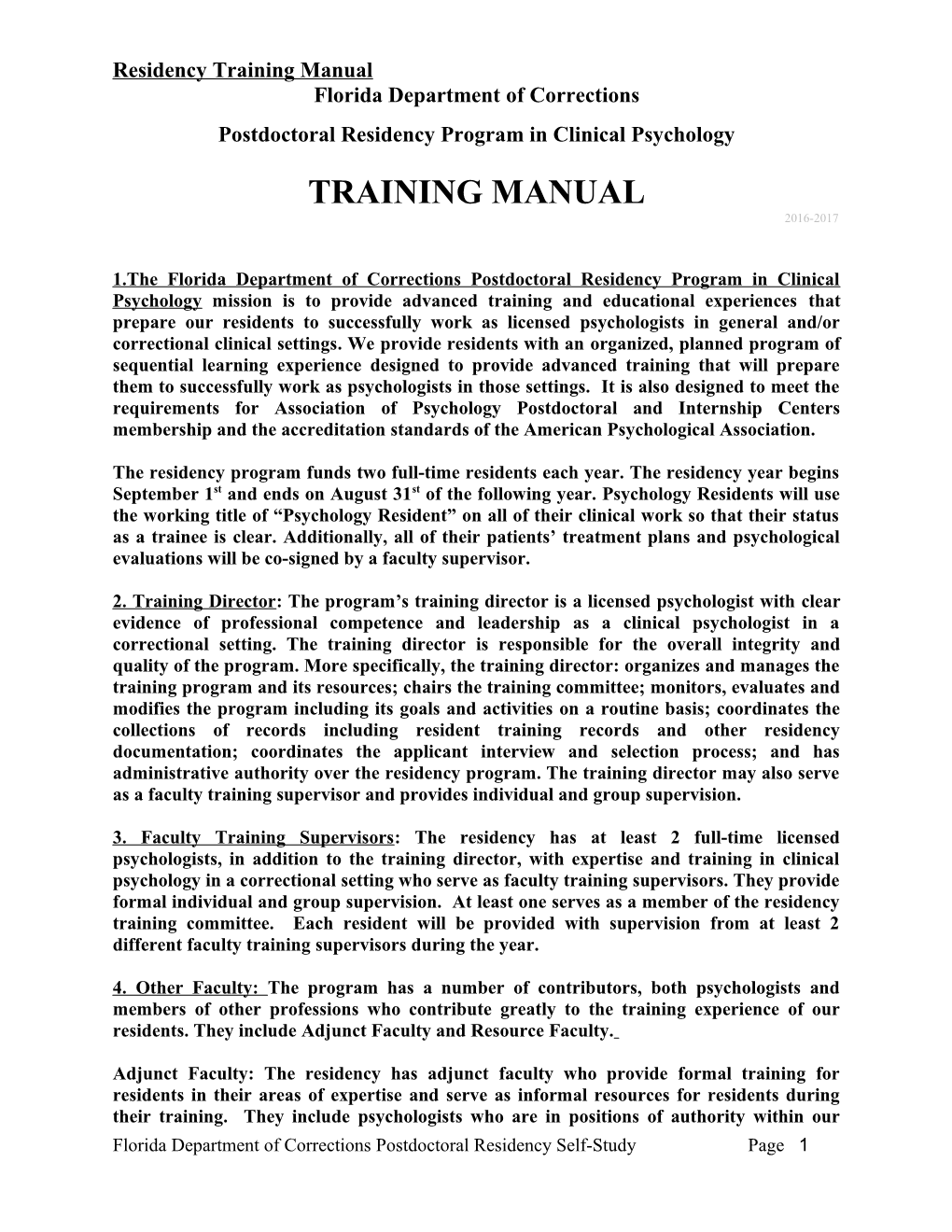 Residency Training Manual (Cont.)