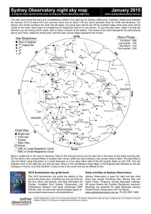 Sydney Observatory Night Sky Map January 2015 a Map for Each Month of the Year, to Help You Learn About the Night Sky