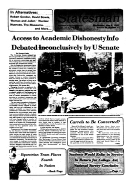 Access to Academic Dishonesty Info Debated Fcluclusiely by U Senate