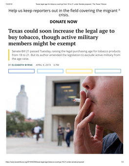 Texas Legal Age for Tobacco Could Go from 18 to 21 Under Senate Proposal | the Texas Tribune