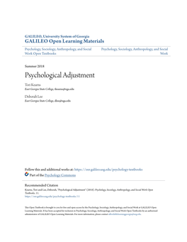 Psychological Adjustment Tori Kearns East Georgia State College, Tkearns@Ega.Edu