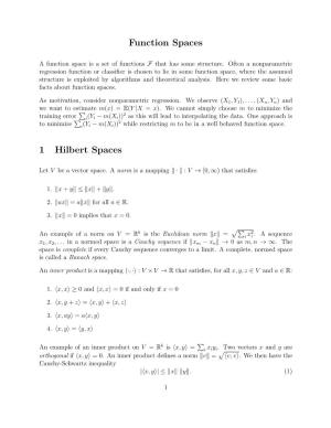 Function Spaces 1 Hilbert Spaces
