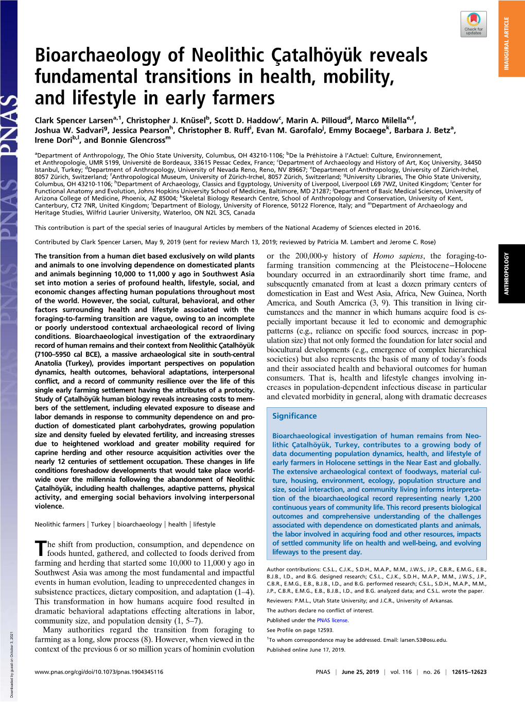 Bioarchaeology of Neolithic Atalh Y K Reveals Fundamental Transitions In